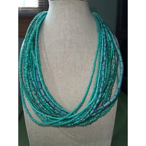Teal Glass Seed Bead Multi-Strand Necklace -- 18" -- NWOTS - Picture 2 of 8